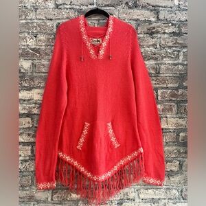 Alpaca wool hooded sweater with Fringe/ceramic beads handmade in Peru GORGEOUS
